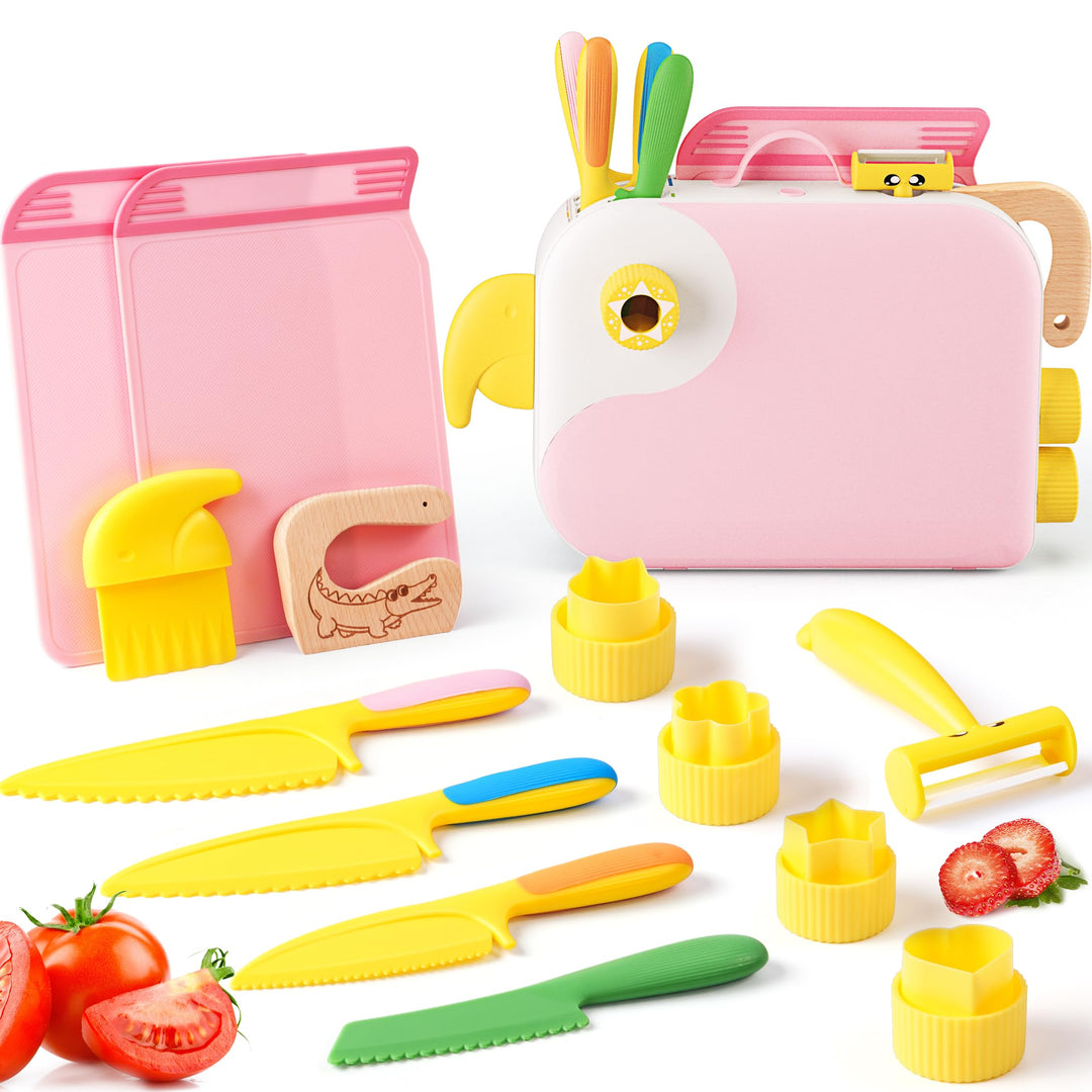 Kindermesser set - Kinder Sicherheit Küchenmesser für Echtes Kochen mit Aufbewahrungsbox, Gemüse Aus