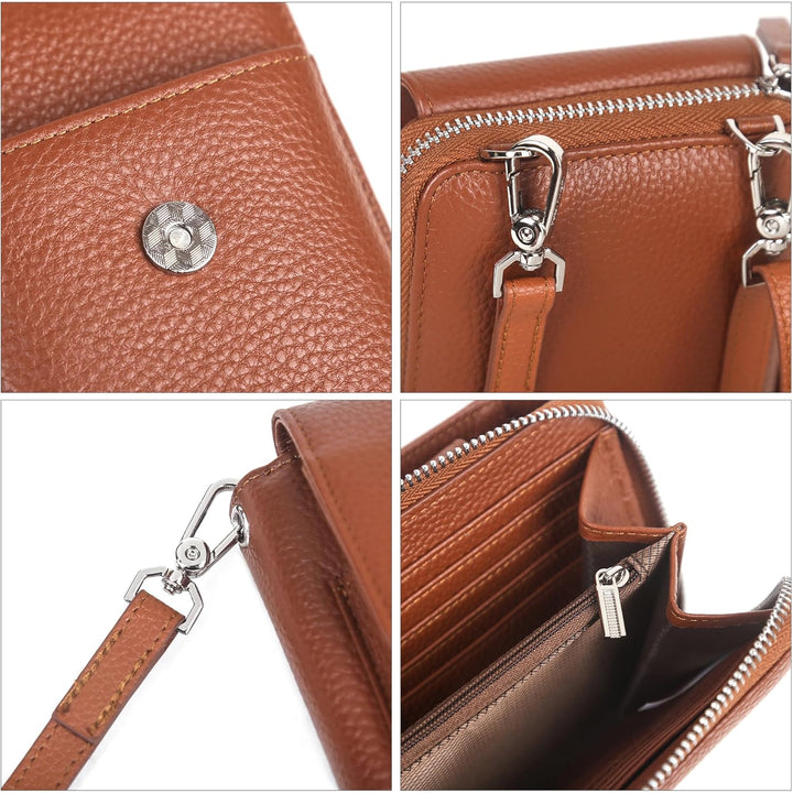 Pearl Angeli Weiches Echtes Leder Handy Umhängetasche - Handytasche Geldbörse Damen RFID Schutz klei