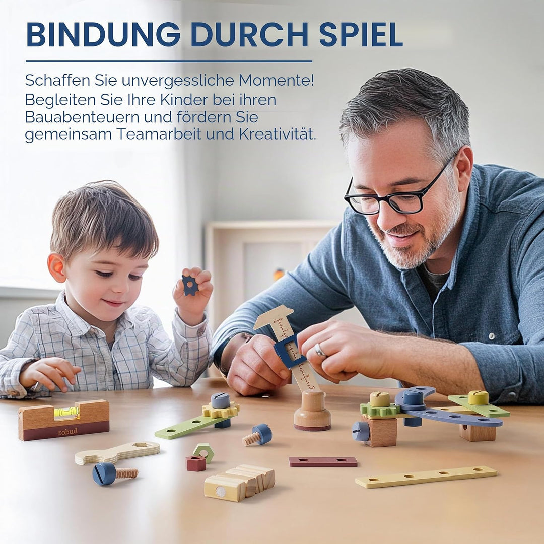 ROBUD Holzspielzeug Werkbank, Grosses Kinder Holz Spielwerkzeug, Pretend Play Creative Building Set,