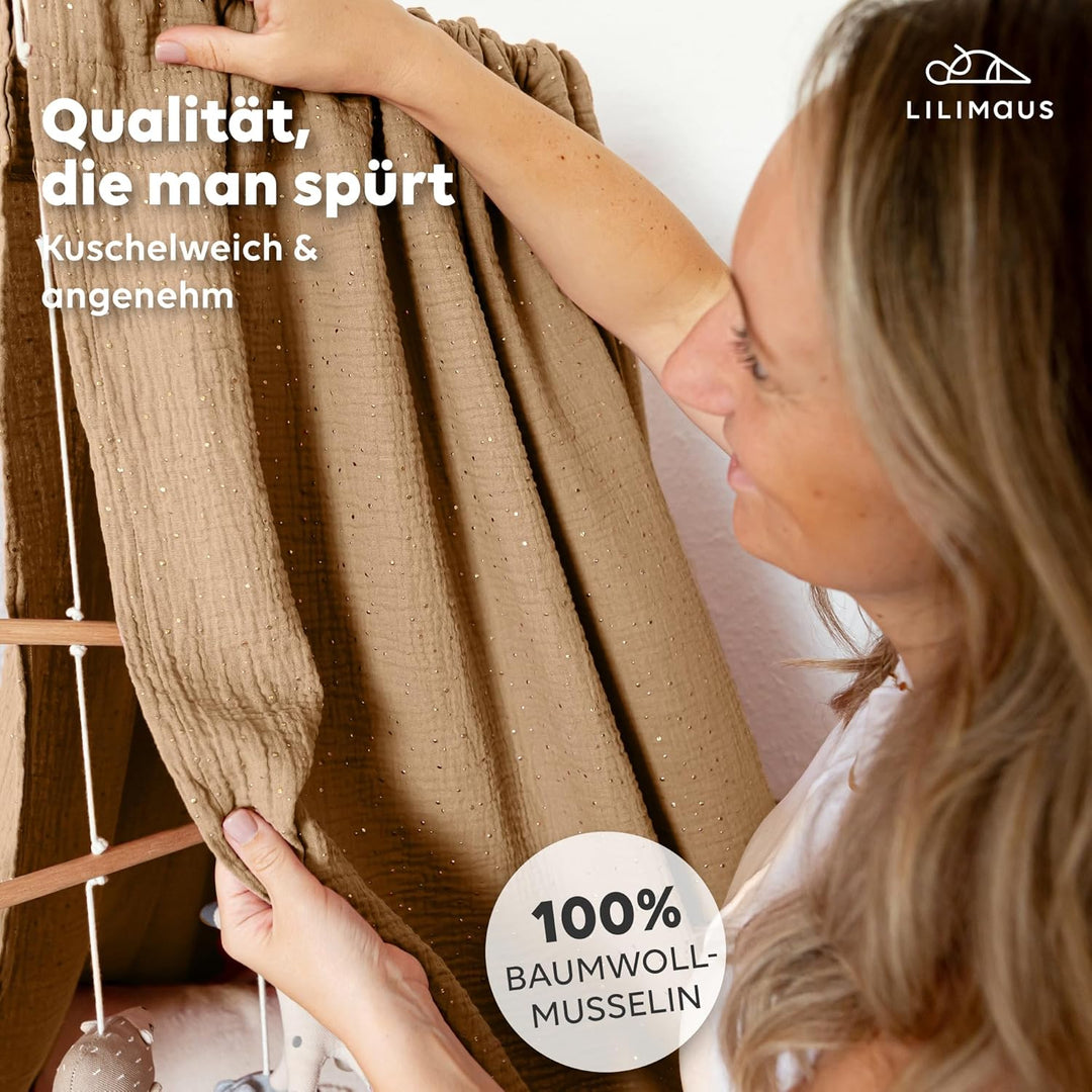 lilimaus Betthimmel Babybett mit Gold Applikation in 12 Farben [inkl. Himmelstange] - Himmel Babybet