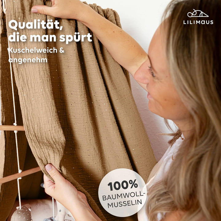 lilimaus Betthimmel Babybett mit Gold Applikation in 12 Farben [inkl. Himmelstange] - Himmel Babybet