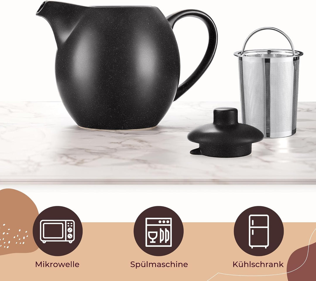 Happy Lemuro Teekanne mit Stövchen Set - 1,2 l - mit Siebeinsatz - Tea Pot - Teapot - Zubehör - Kera
