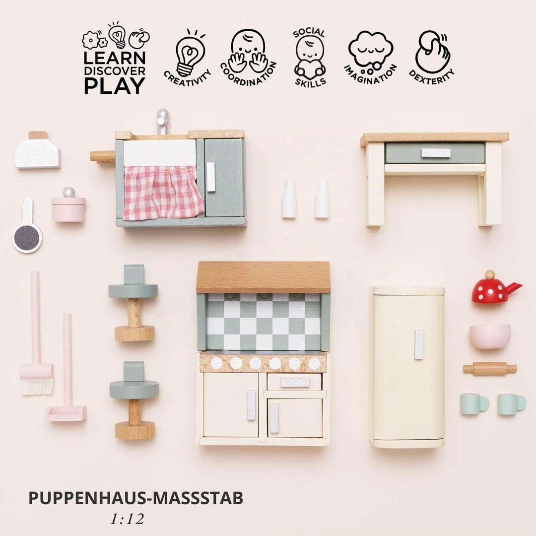 Le Toy Van – Daisylane Küche aus Holz für Puppenhaus-Zubehörset für Puppenhäuser | Puppenhaus-Möbels
