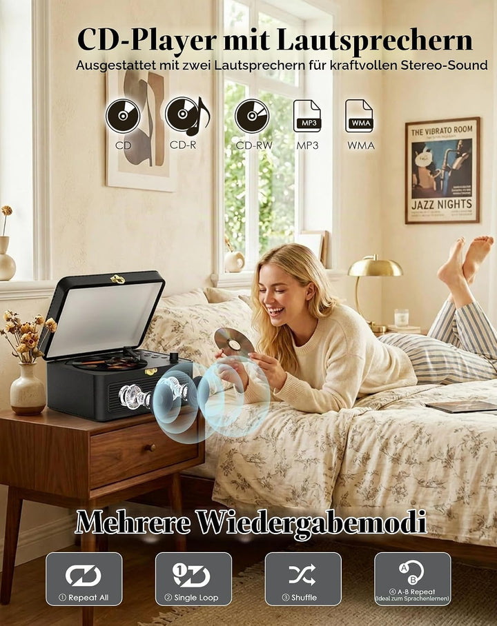 Tragbar CD Player Bluetooth Retro Radio mit CD-Player mit Lautsprecher Unterstützung USB &amp; AUX-Wiede