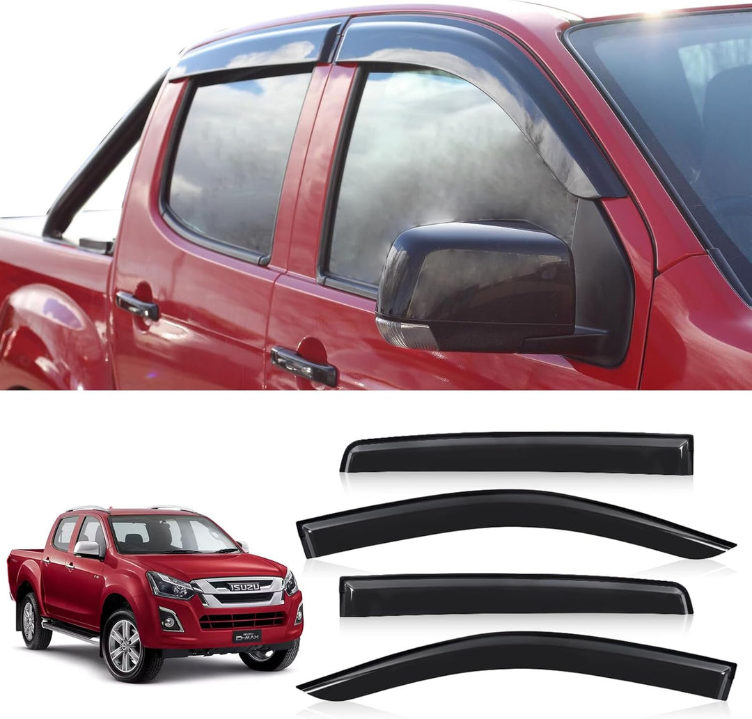 JHCHAN Winddeflektoren Windabweiser für Isuzu D-MAX 2012-2019 Doppelkabine Smoke Schwarze 4 Stück