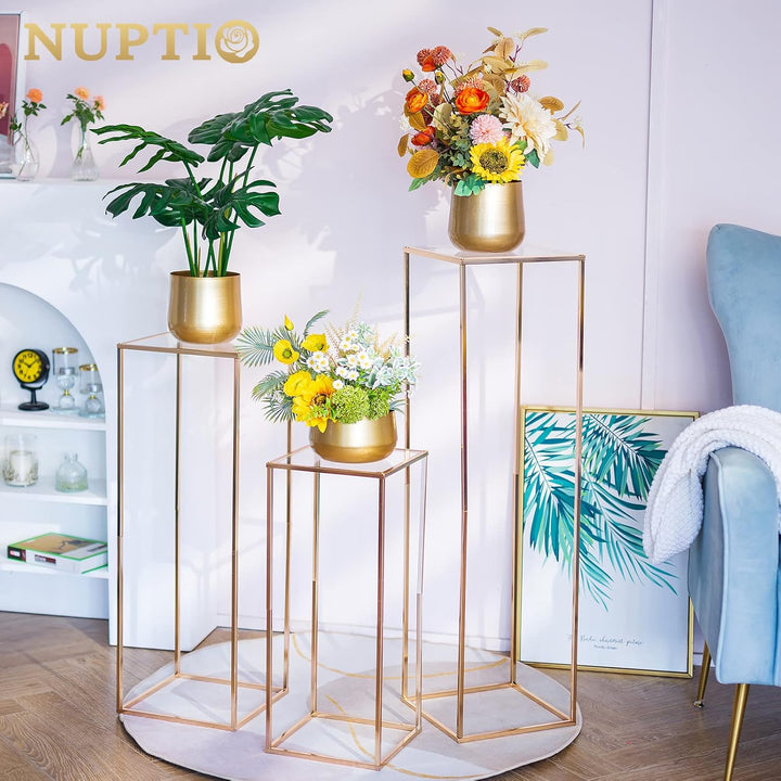 Nuptio Gold Hochzeit Tafelaufsätze für Tische mit Acrylplatte - 3 Stück Hohe Goldene Vase für Tafela