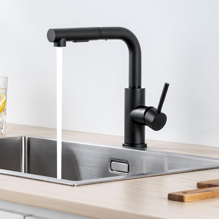 Lonheo Niederdruck Wasserhahn Küche Armatur Schwarz, Niederdruck Küchenarmatur mit Brause Mischbatte
