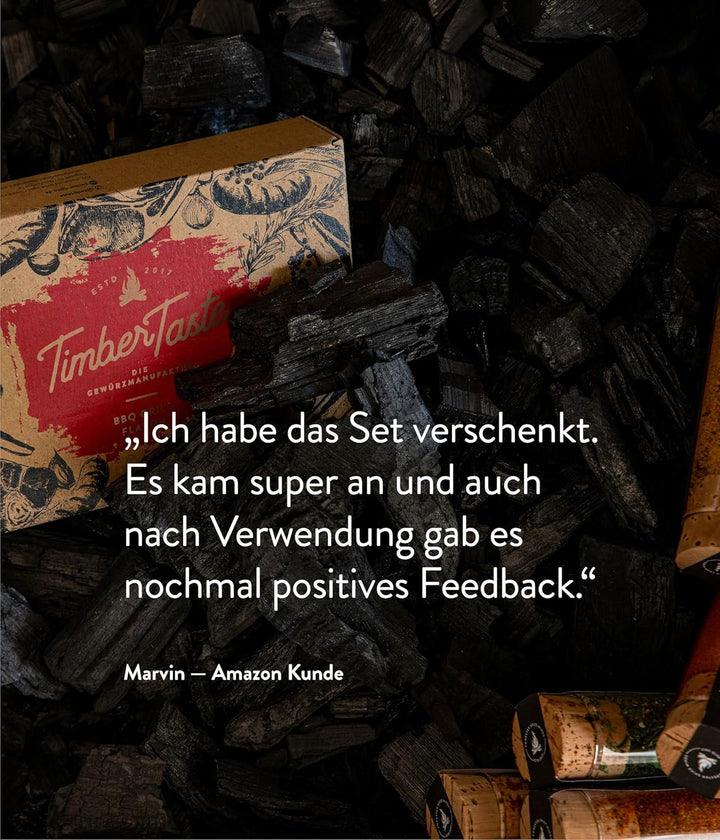 TIMBER TASTE® Grill Gewürze Geschenkset Männer | 5 erlesene BBQ Grillgewürze inkl. Rezepte | Grill Z