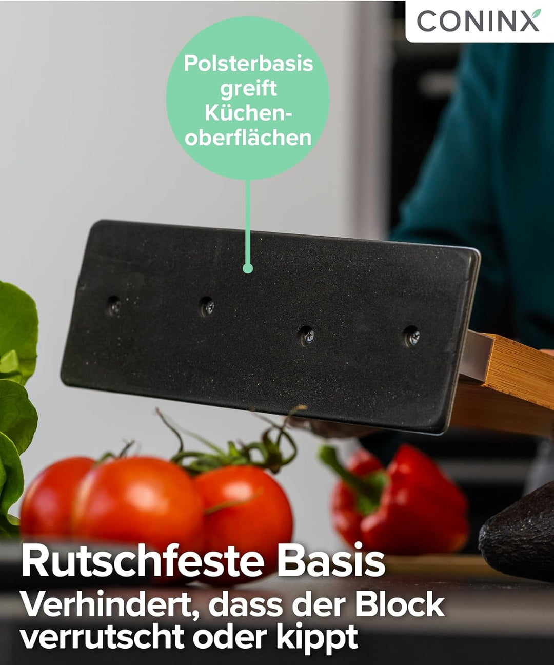 Coninx Magnetischer Messerblock mit integriertem Schärfer – Zweiseitiger Messerhalter aus Akazienhol
