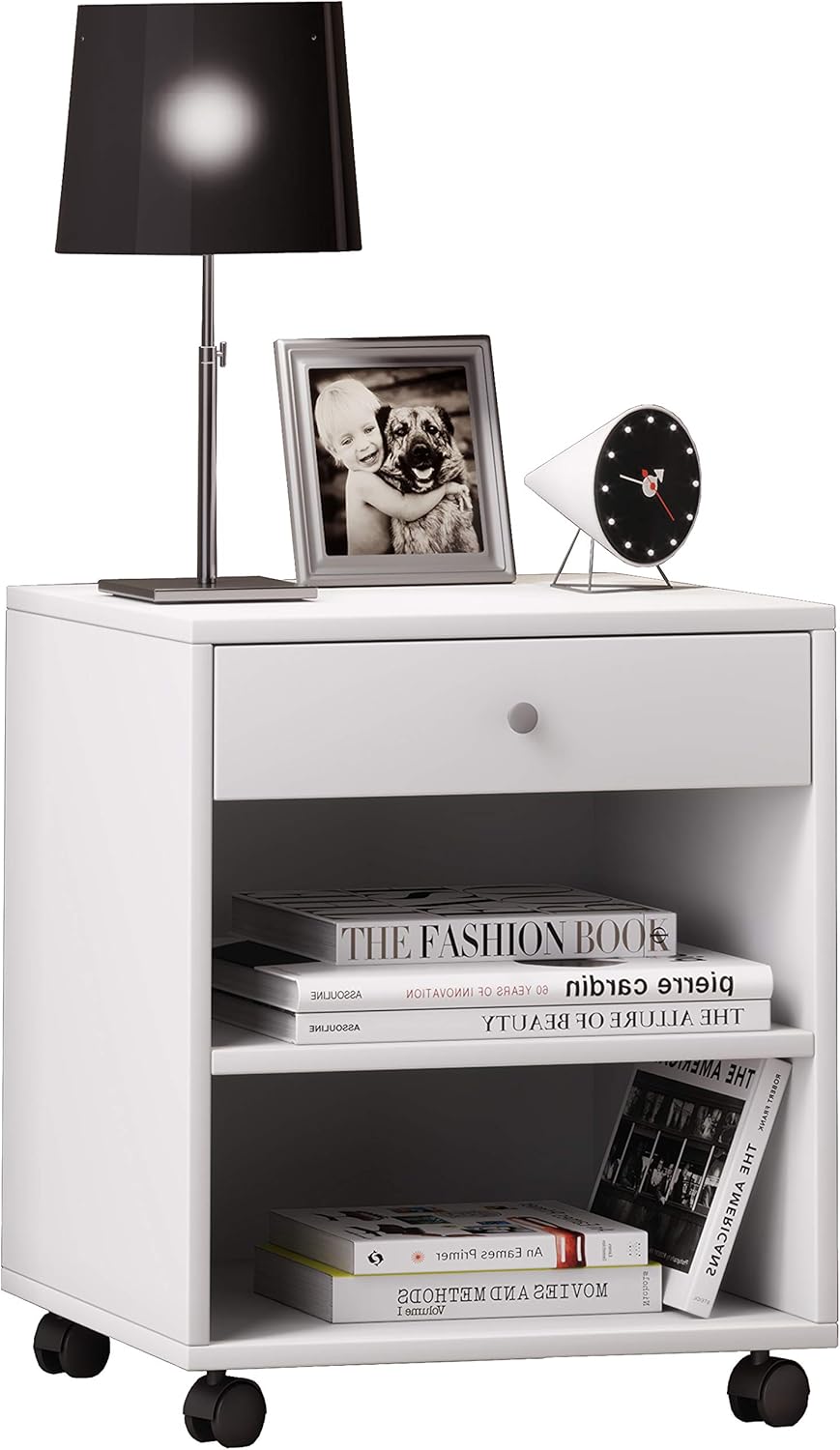 VCM Nachtschrank Beistelltisch Schublade Konsole Nachttisch Rollen rollbar Rolda Weiss, Weiss