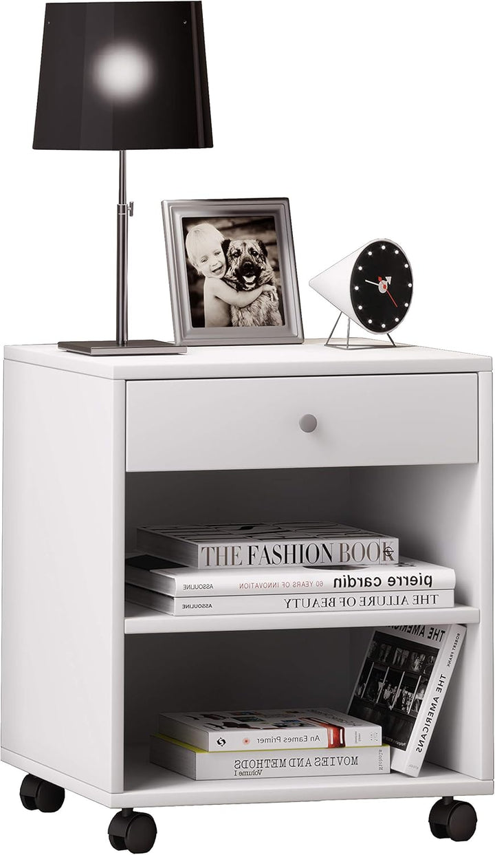 VCM Nachtschrank Beistelltisch Schublade Konsole Nachttisch Rollen rollbar Rolda Weiss, Weiss
