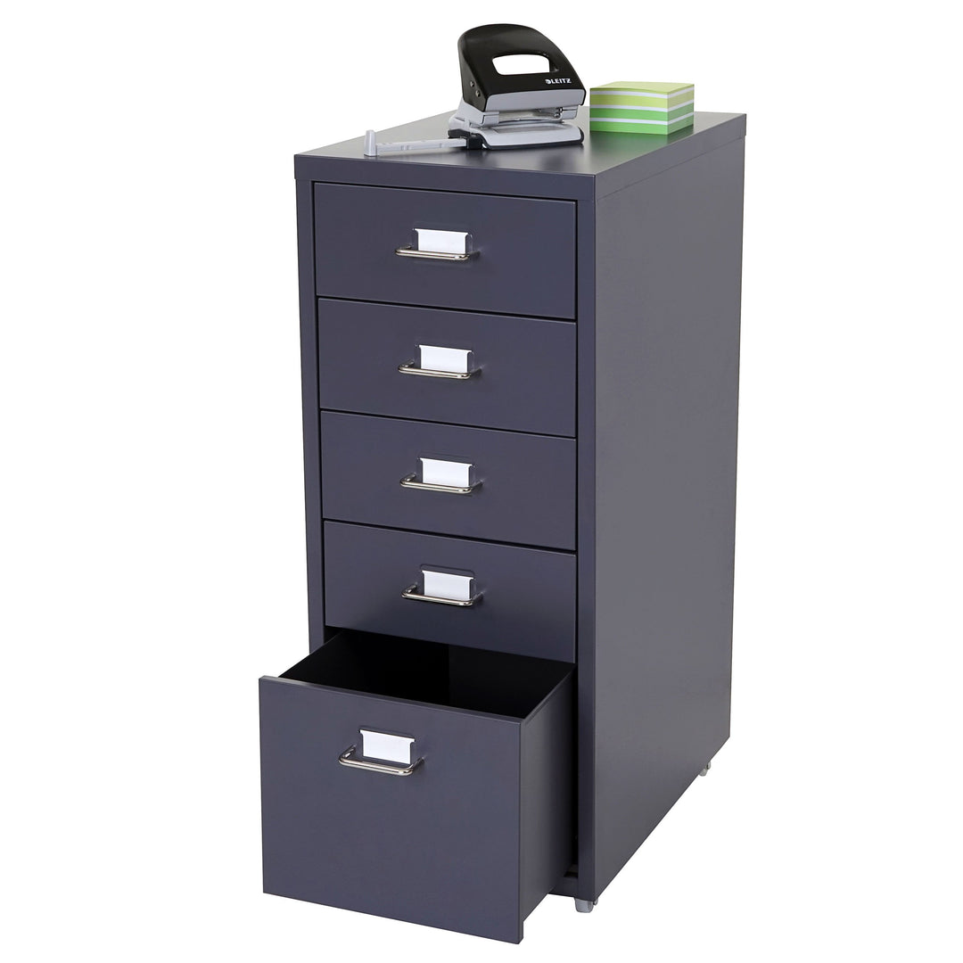 Mendler Rollcontainer Boston T851AM, Schubladenschrank Stahlschrank, 69x28x41cm 5 Schubladen - dunke