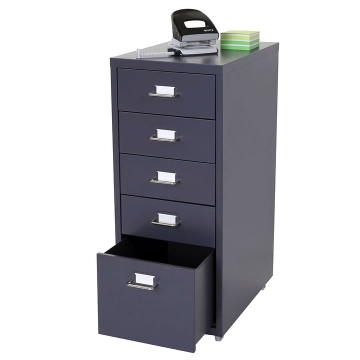 Mendler Rollcontainer Boston T851AM, Schubladenschrank Stahlschrank, 69x28x41cm 5 Schubladen - dunke