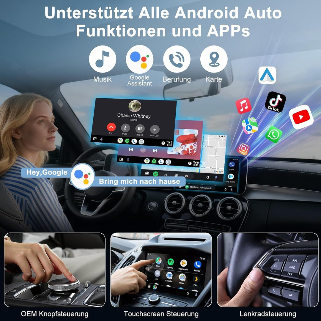 Android Auto Wireless Adapter mit YouTube, Tiktok für Autos, Superschnelle Upgrade von Wired auf Wir