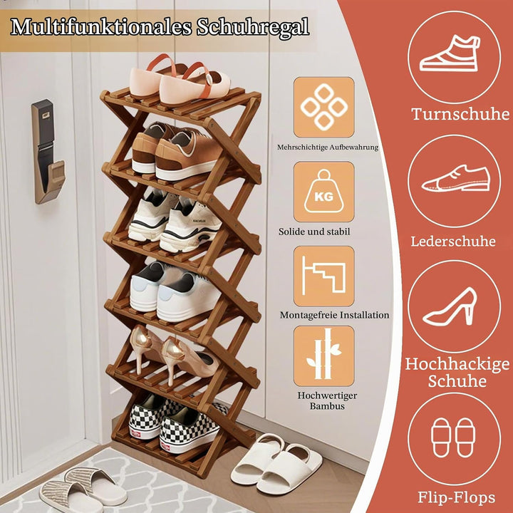 Vertikales faltbares Schuhregal, klein, Schuhregal aus Holz | Hohes schmales Design, schmales Eck-Sc