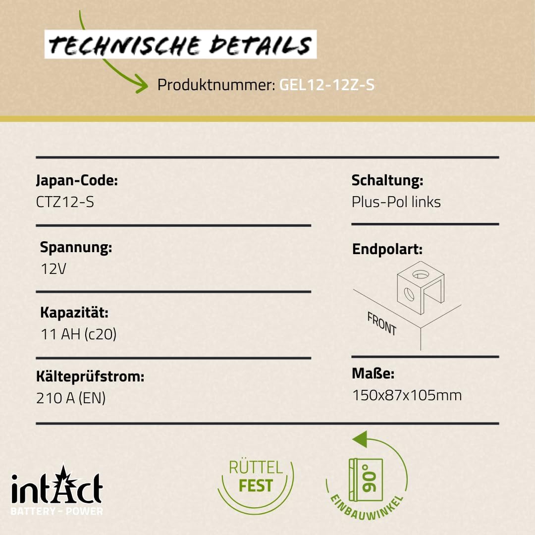 intAct - GEL MOTORRADBATTERIE | Batterie mit +30% Startleistung. Für Roller, Motorrad, Quad, Rasentr