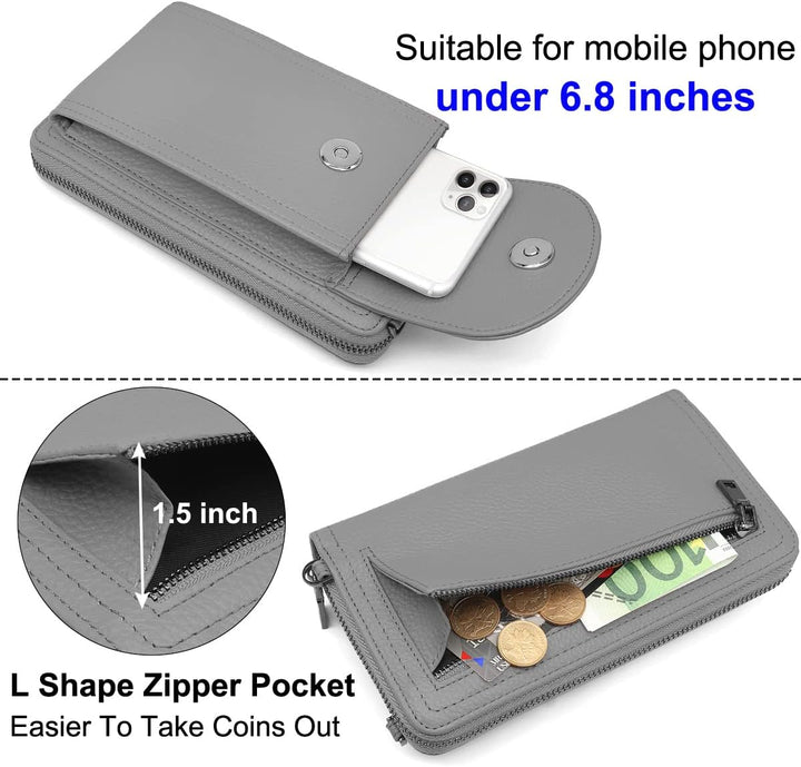 Handytasche zum Umhängen RFID Schutz Geldbeutel Damen Handy Umhängetasche Leder Viele Fächer Handy S