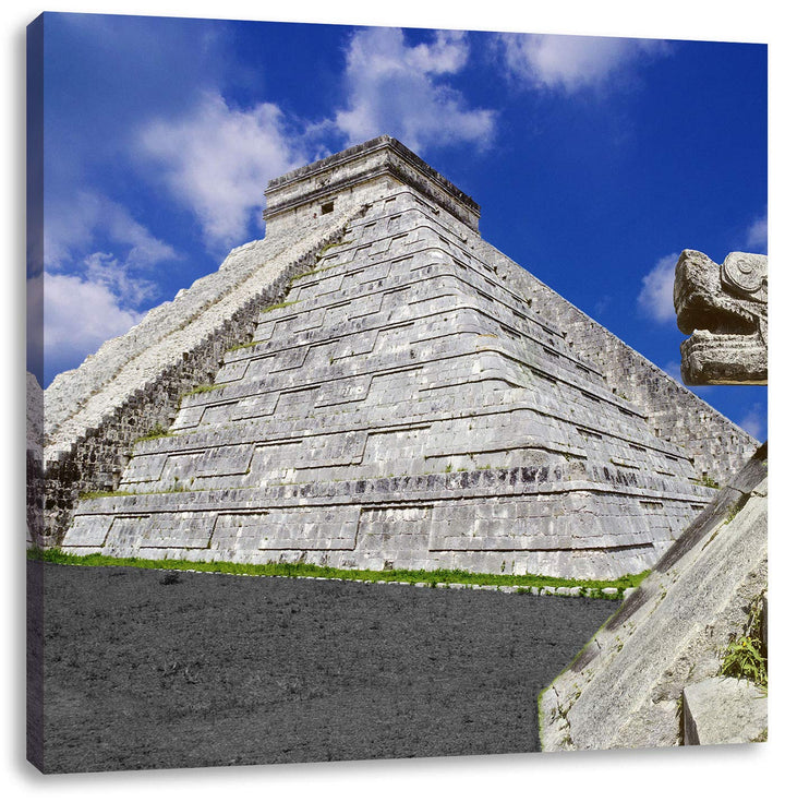 Pixxprint Maya Tempel in Mexiko schwarz/weiss, Format: 70x70 auf Leinwand, 70x70