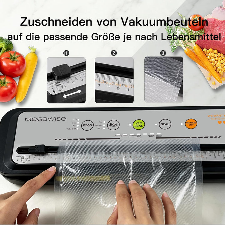 2023 Aktualisierte Vakuumiermaschine, MEGAWISE Lebensmittelversiegeler mit Starter-Set, Trocken- und