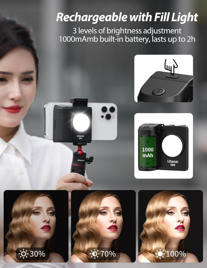 Smartphone Handle Grip, ULANZI CG02 Smartphone Capgrip mit Aufhelllicht, 3 Stufen Einstellbar, Smart