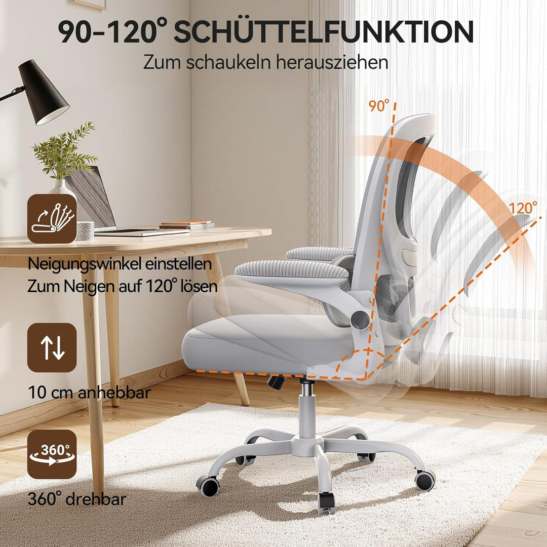 naspaluro Bürostuhl, Ergonomischer Schreibtischstuhl mit Armlehnen, Dynamischer Lordosenstütze, Dreh