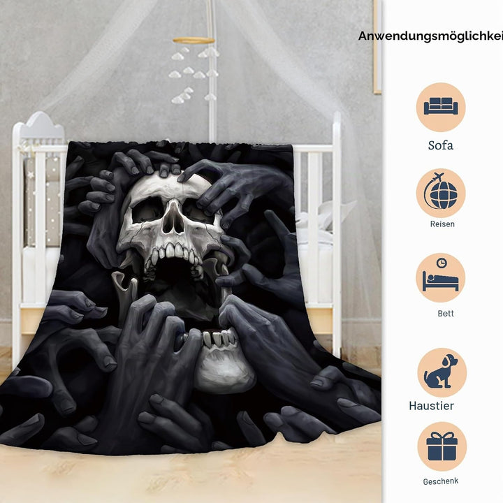 Halloween Decke Kuscheldecken Totenkopf Flanell Decke,3D Skull Motiv Flauschige Plüsch Decke,Wohndec