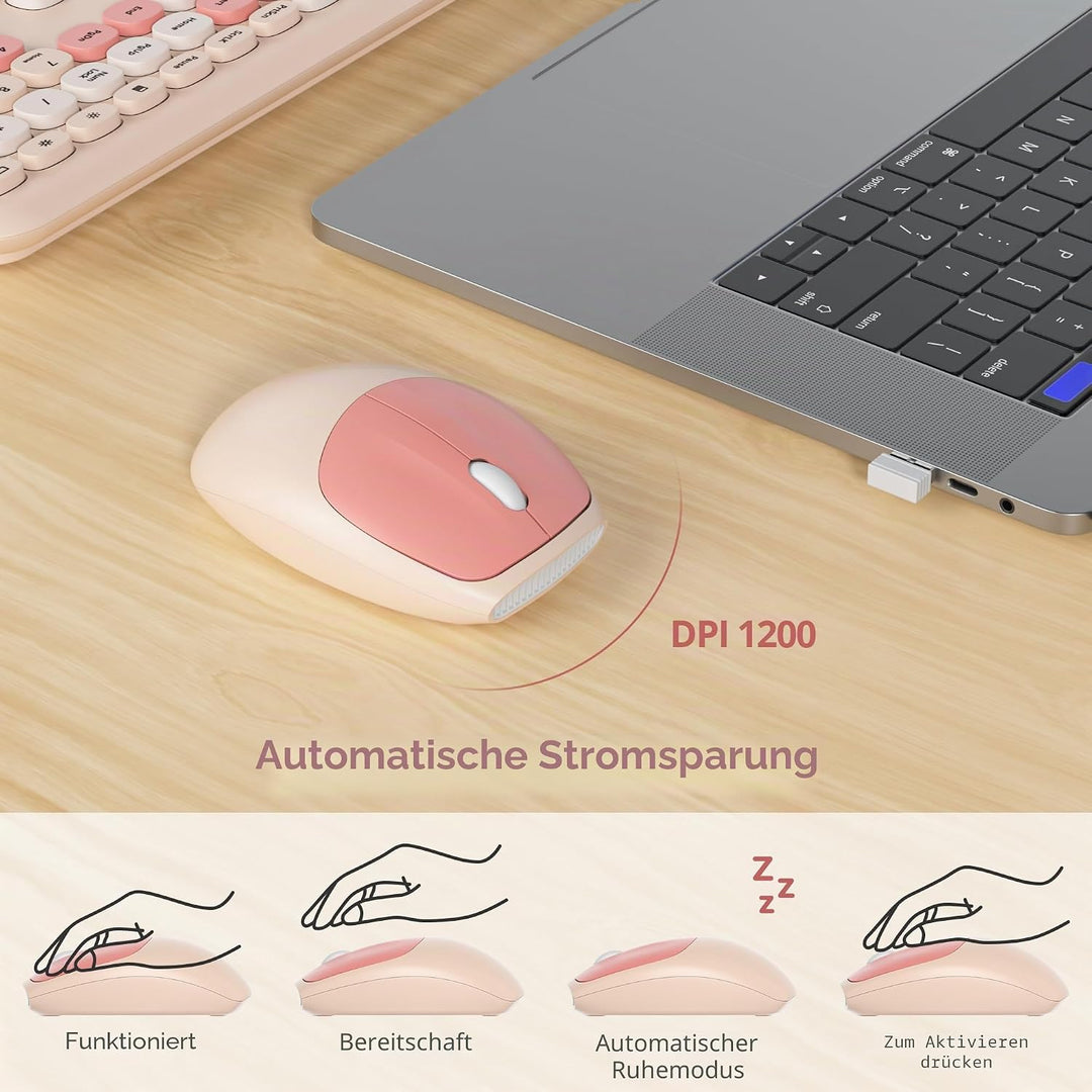 SOLIDEE Buntes kabellose Tastatur und Maus-Kombination,2.4GHz Retro Schreibmaschine Tastatur,104 Tas