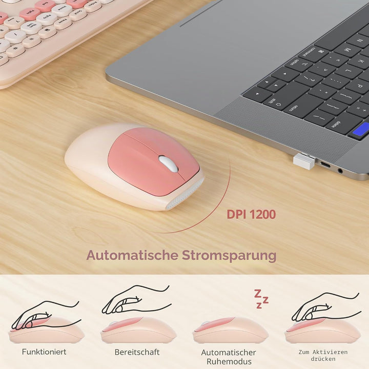 SOLIDEE Buntes kabellose Tastatur und Maus-Kombination,2.4GHz Retro Schreibmaschine Tastatur,104 Tas
