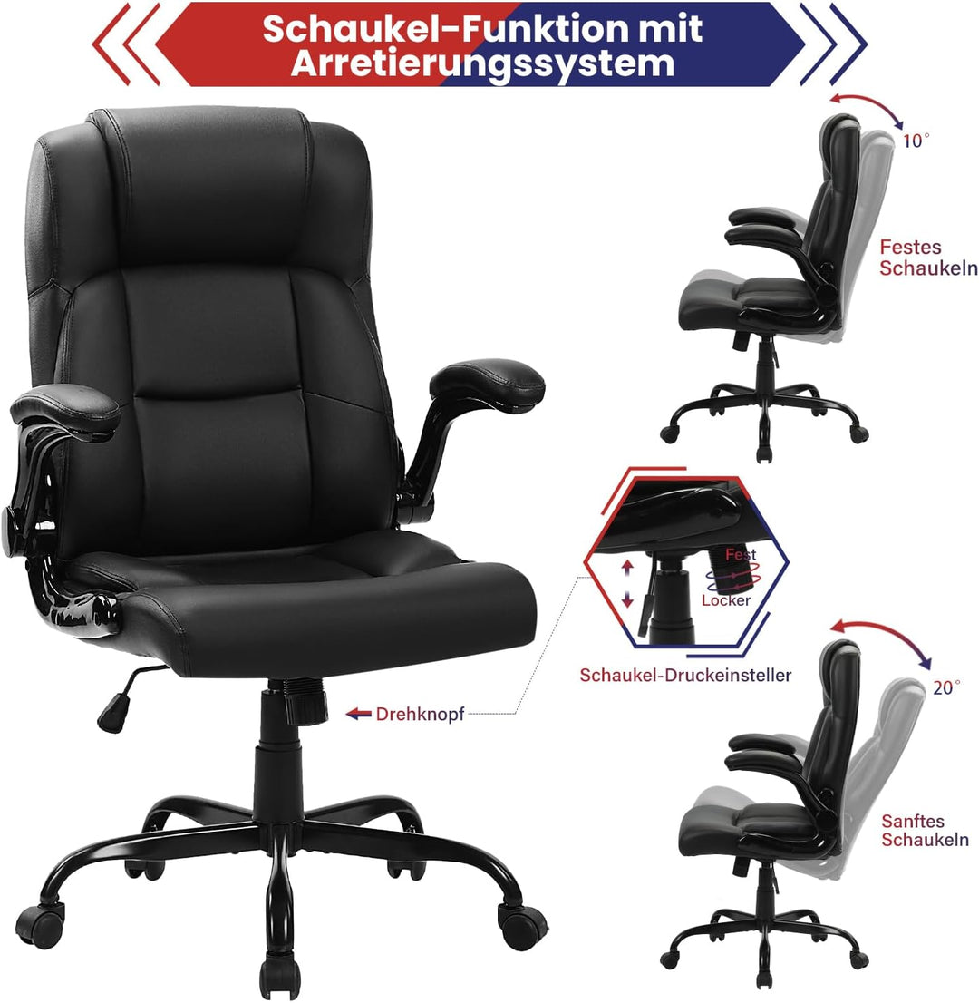 Bosmiller Ergonomischer Bürostuhl 150KG Verstellbare Schreibtischstuhl PU Leder Office Chair für Bür