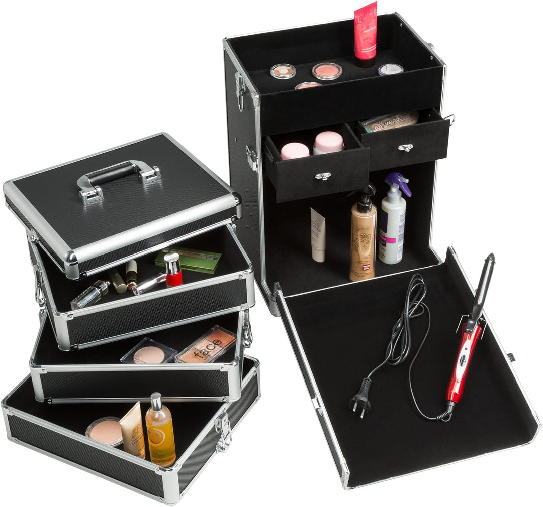 tectake® Kosmetikkoffer Pilotenkoffer Beauty Koffer Schminkkoffer Trolley Friseurkoffer - schwarz