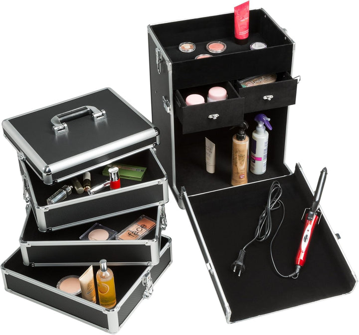 tectake® Kosmetikkoffer Pilotenkoffer Beauty Koffer Schminkkoffer Trolley Friseurkoffer - schwarz