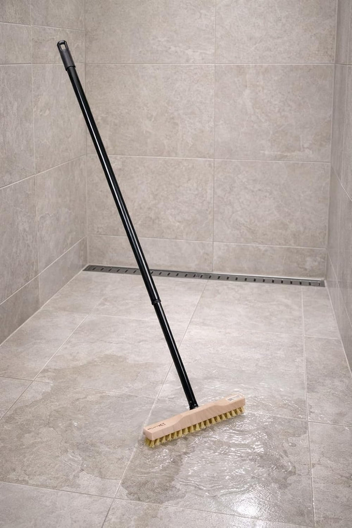 BawiTec Schrubber, Rheinischer Wischer, 28cm Breit/Lang, mit Stiel, Metall-Teleskopstiel, Bodenschru