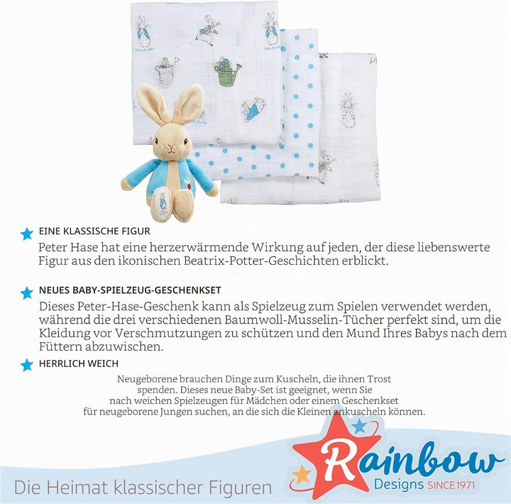 Rainbow Designs PO1599 Soft Toy & Muslin Gift Peter Rabbit Kinder Plüschtier und Musselin Set, weiss