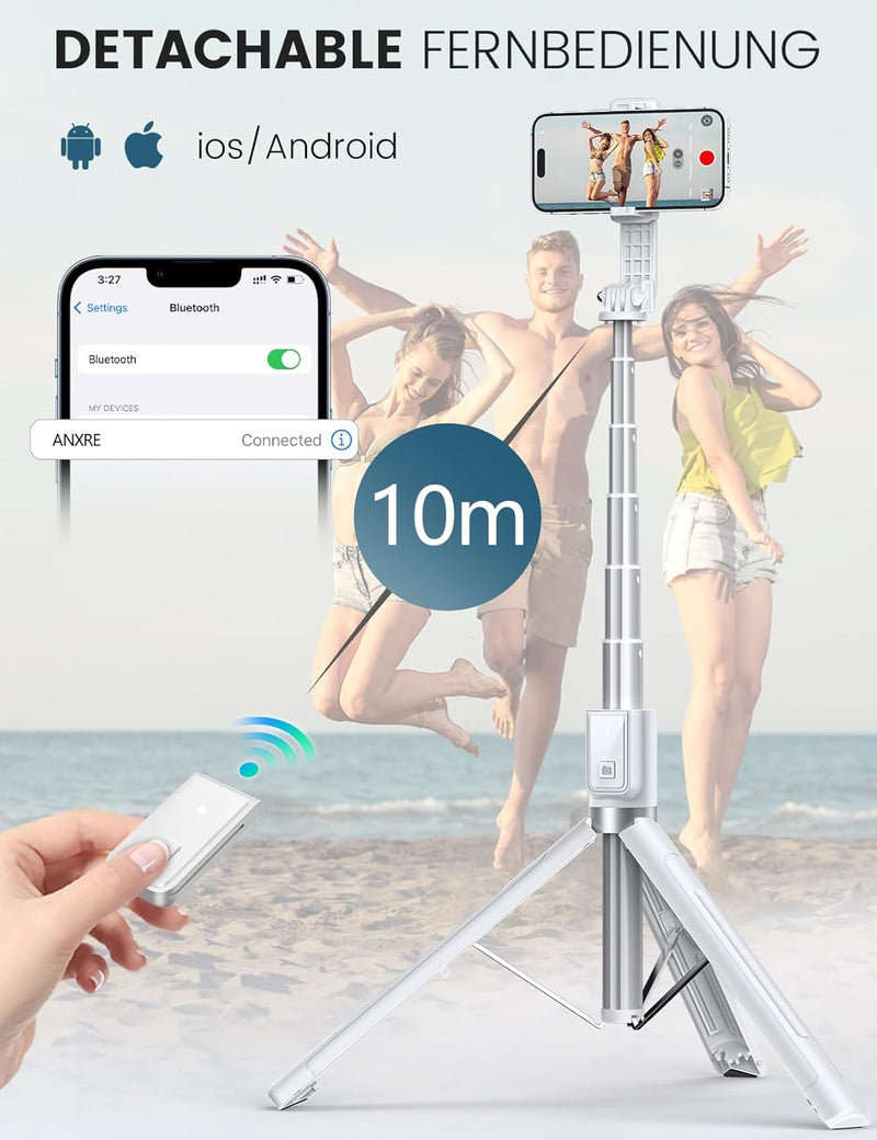 ANXRE 150cm Handy Stativ mit FernauslöSer [VerstäRkter Ständer],All-In-One Selfie Stick Handy Stativ