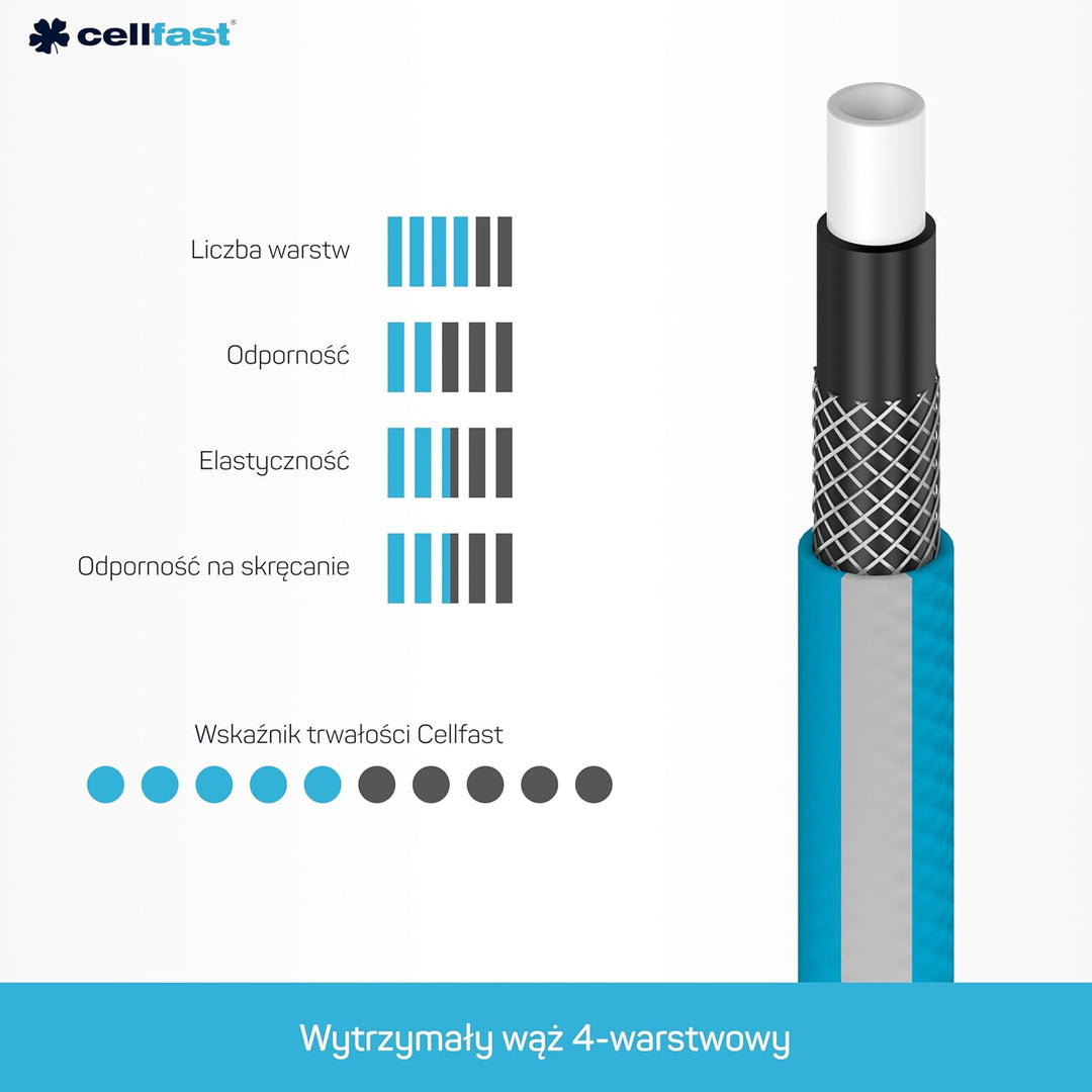 Cellfast Gartenschlauch IDEAL, Strapazierfähig, Flexibel, 4-lagig, Haltbare Kreuzgeflecht, UV und Al