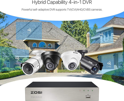ZOSI 8CH 1080P DVR Netzwerk Digital Video Recorder DVR mit 2TB Festplatte, Arbeitet mit 720P 1080P C