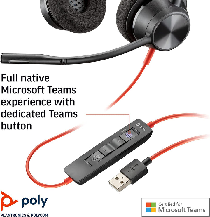 Plantronics – Blackwire 3320 USB-A (Poly) – kabelgebundenes Zwei-Ohr Headset (Stereo) mit Mikrofonar