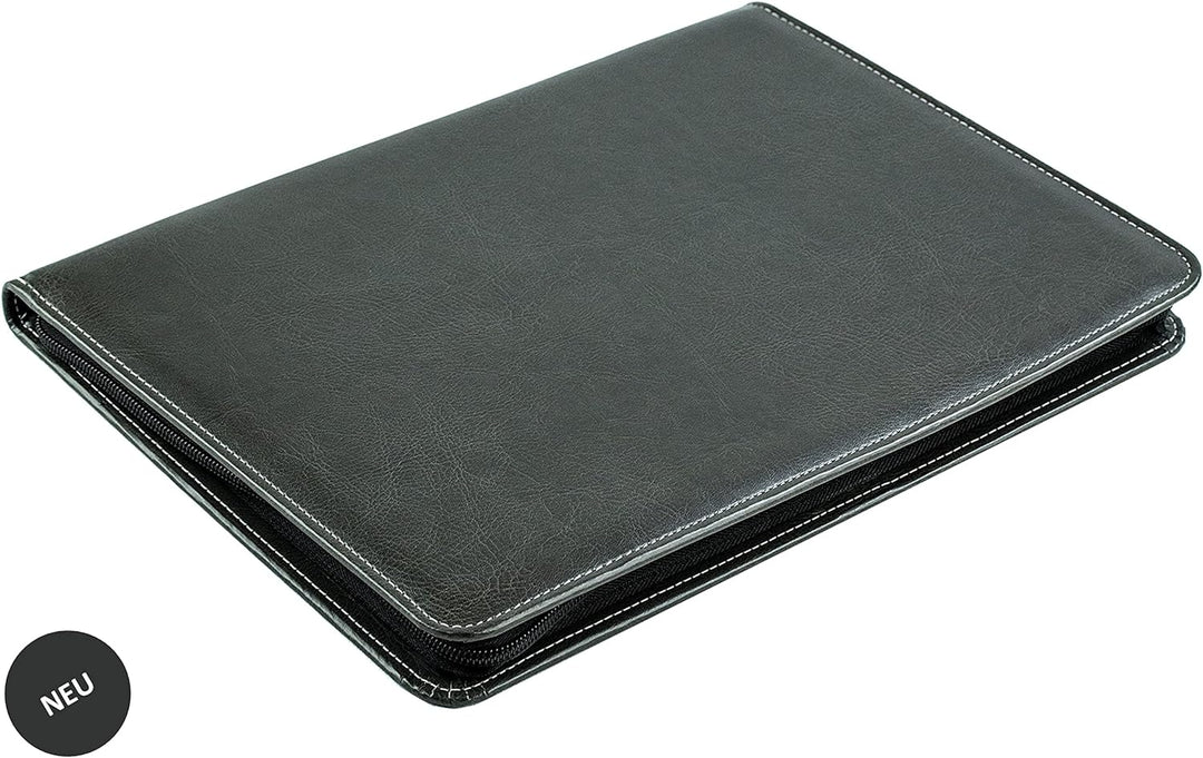 DELMON VARONE - Tablet Schreibmappe mit Reissverschluss inkl. Notizblock DIN A4 aus veganem Eco Kuns
