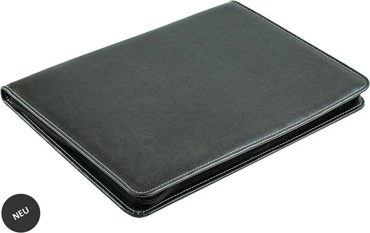 DELMON VARONE - Tablet Schreibmappe mit Reissverschluss inkl. Notizblock DIN A4 aus veganem Eco Kuns
