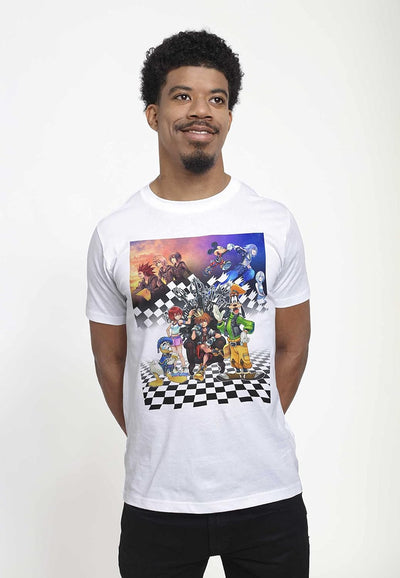 Disney Unisex Kingdom Hearts Group Checkers Organic Short Sleeve T-shirt S Weiss, S Weiss