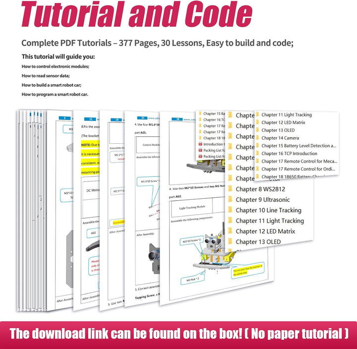Adeept 4WD Smart Car Kit für Raspberry Pi 5/4B/3B/3B+ (Board nicht im Lieferumfang enthalten), Linie