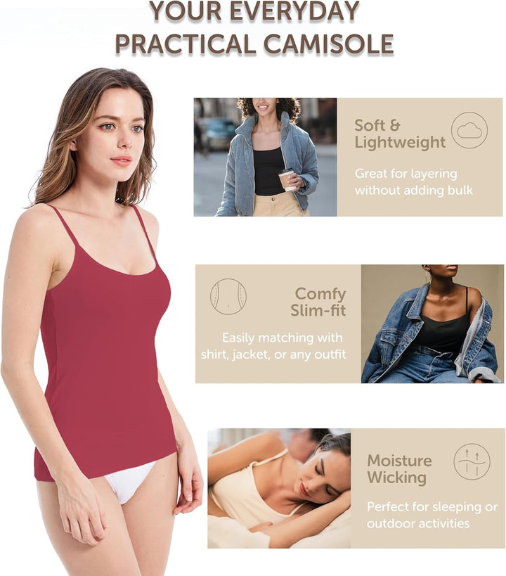 Comfneat Damen 4-Pack Spaghetti Tops Slim-Fit Verstellbare Träger Camisole Baumwolle Elasthan Unterh