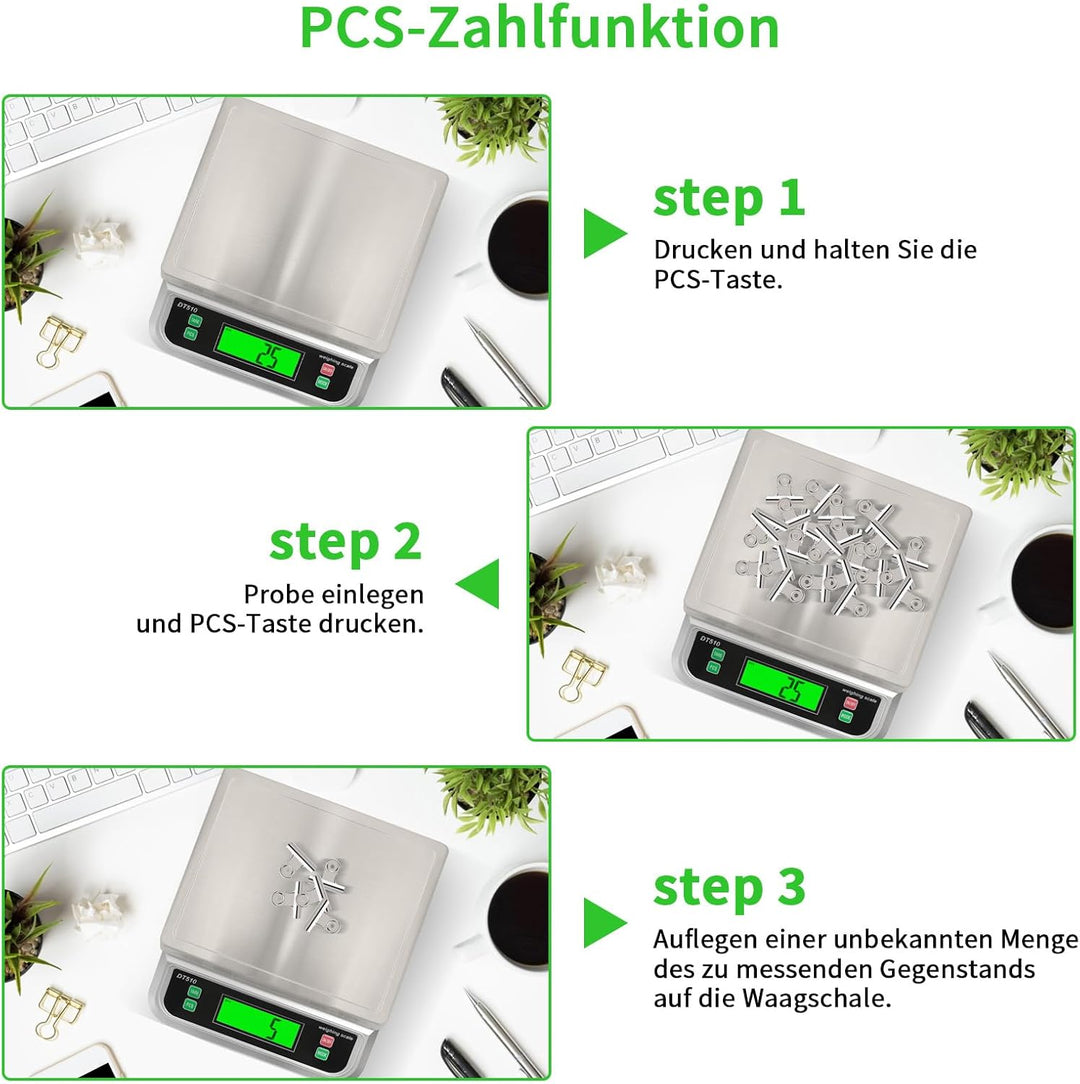 Küchenwaage Digital, 40KG Küchenwaage mit PCS zählen und Tara Funktion Küchen waage mit 6 Masseinhei