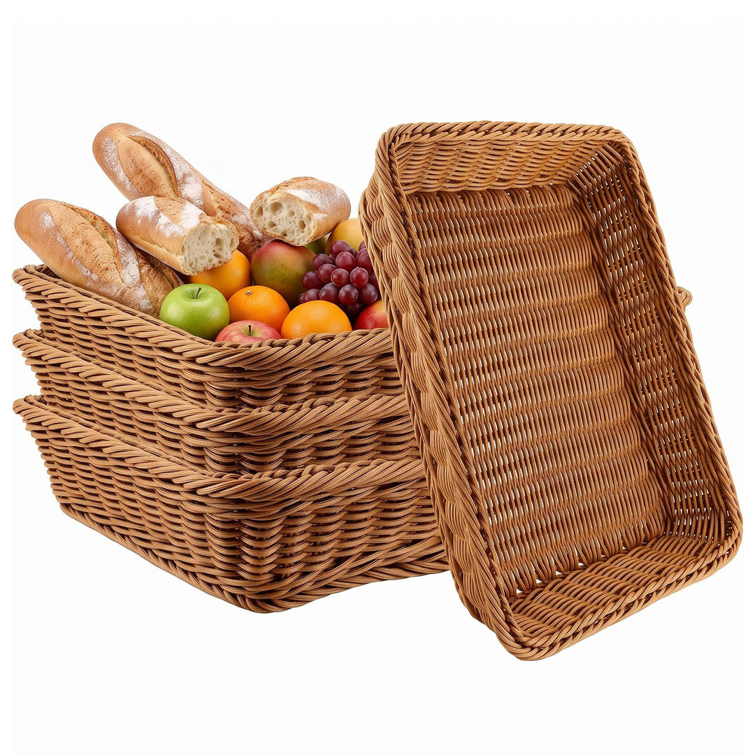 4er Set Brötchenkorb, Brotkorb Geflochten, Wicker Basket(35 x 25 x 7 cm)