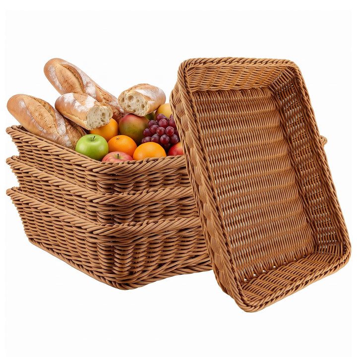 4er Set Brötchenkorb, Brotkorb Geflochten, Wicker Basket(35 x 25 x 7 cm)