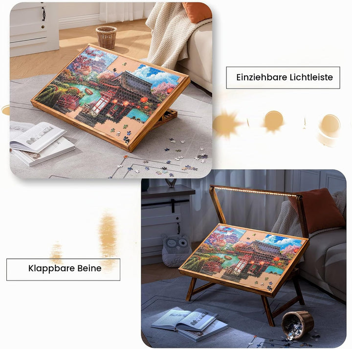 Tektalk Puzzletisch mit LED-Licht, Holzpuzzlebrett mit 5 verstellbaren Winkeln, Puzzletisch mit Klap