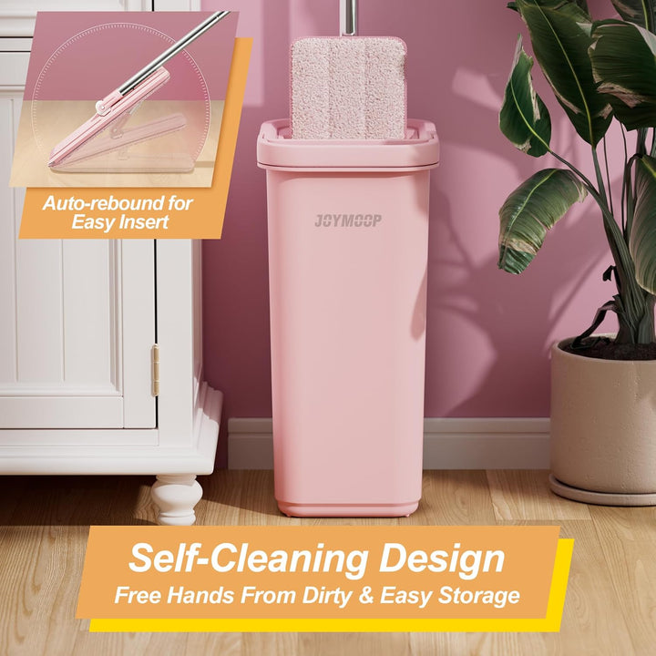 JOYMOOP Pink Mop und Eimer mit Wringer Set für zu Hause, mit 5 wiederverwendbaren Mikrofaser-Mopp-Pa