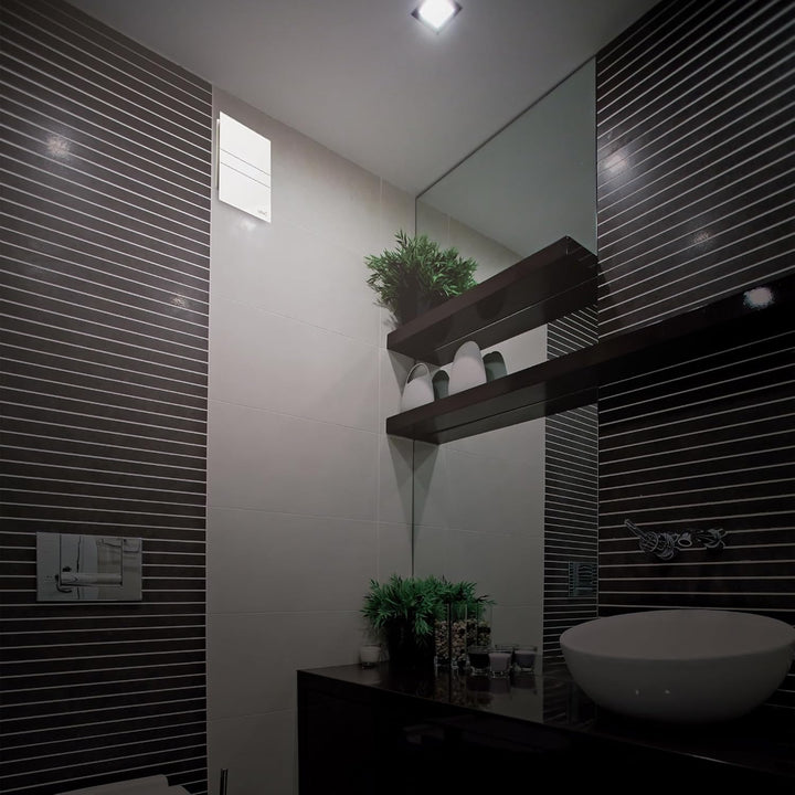 E-100 G - Abluftventilator für das Bad - Standardserie E Glass - Weisse Glasfront - Energieklasse B