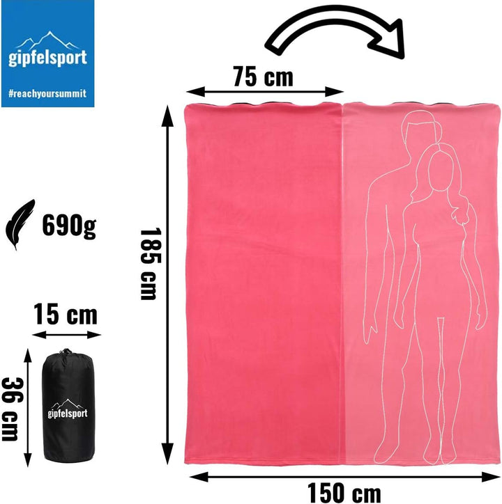 gipfelsport Mikrofaser Fleece Decke mit Schlafsackfunktion I Grösse 185 x 150cm, ca. 690 g I Microfa