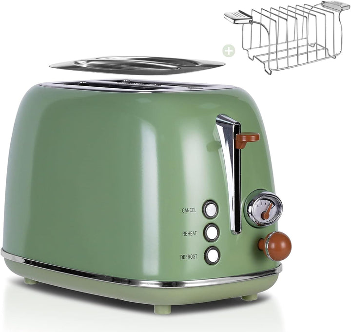 Wiltal Toaster Retro 2 Scheiben 6 Einstellbare Bräunungstufen，Edelstahl mit hochwertige Brötchenaufs